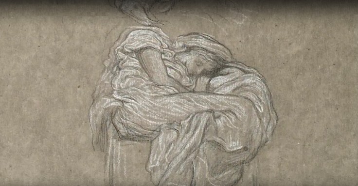An early sketch exists of the painting Flaming June by Frederic Leighton.