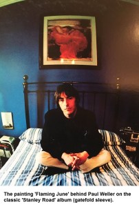 The painting 'Flaming June' behind Paul Weller on the classic 'Stanley Road' album (gatefold sleeve).